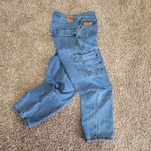 Empyre Blue Denim Cargo Jeans Bold Logo Y2k 90s Vintage Skater Grunge Vintage